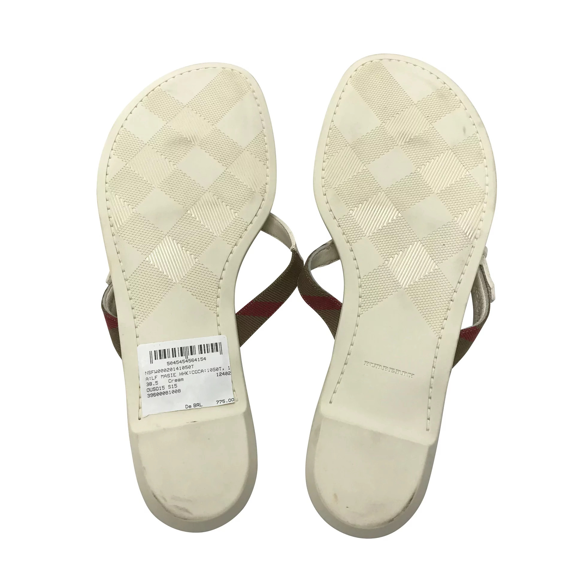 Flat Burberry Couro Off White
