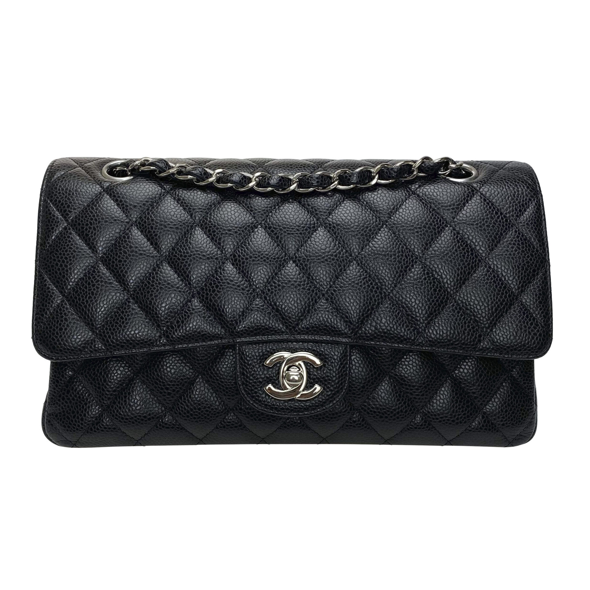 Bolsa Chanel Double Flap Média Couro Caviar Preto