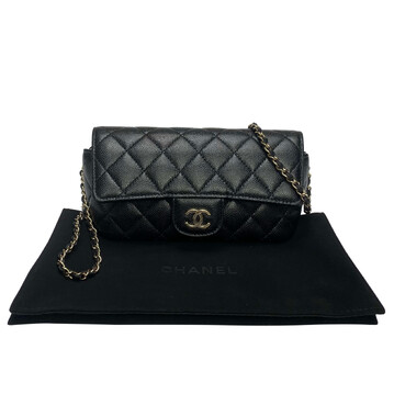 Bolsa Chanel Caviar Quilted Glasses Case With Chain Black