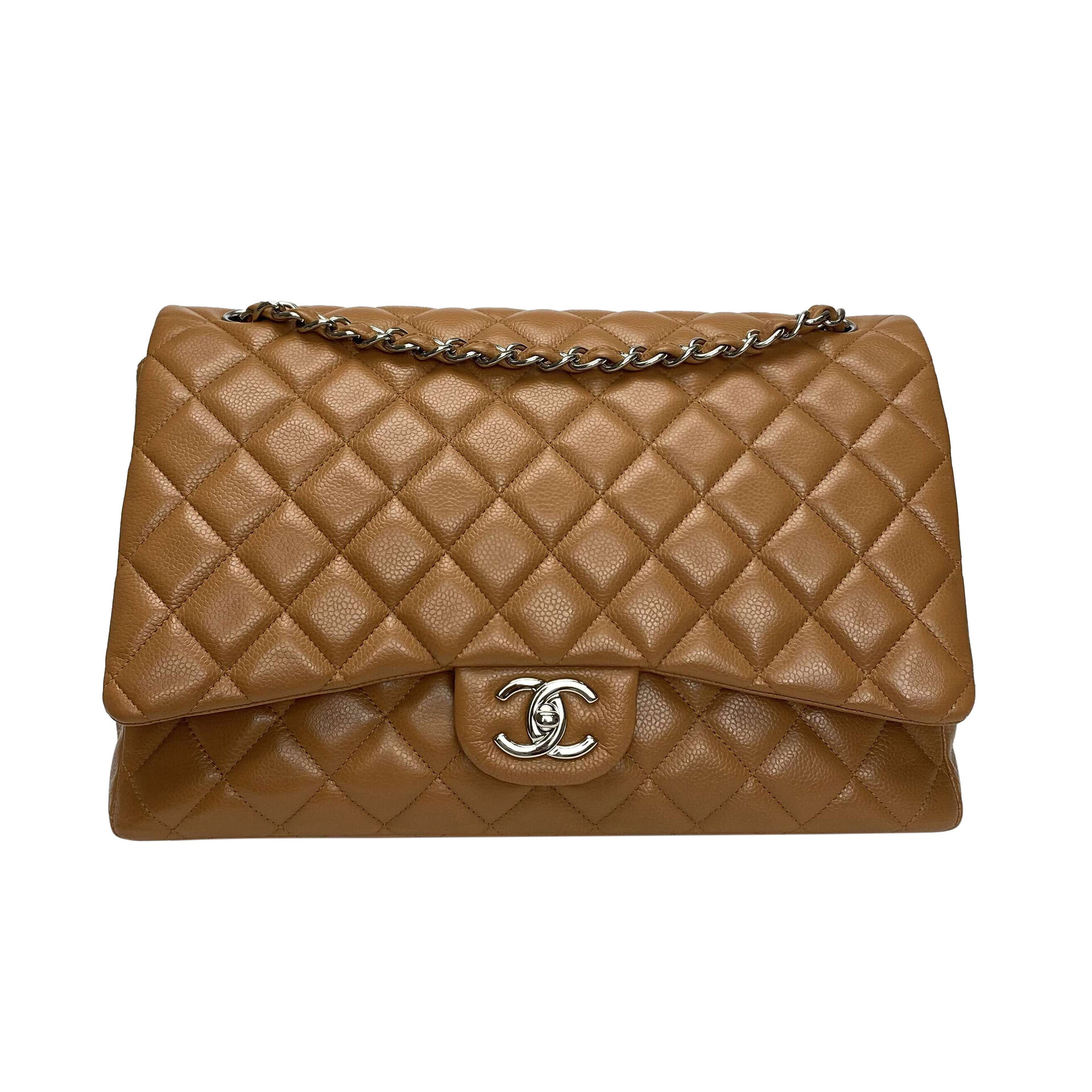 Bolsa Chanel Double Flap Maxi Couro Caramelo