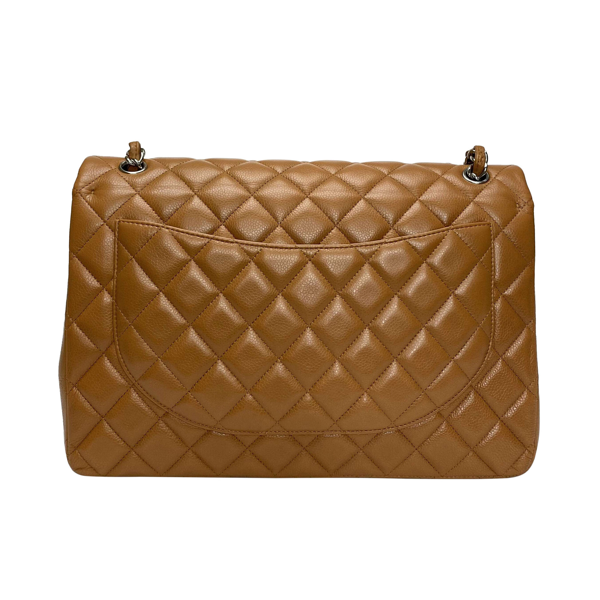 Bolsa Chanel Double Flap Maxi Couro Caramelo