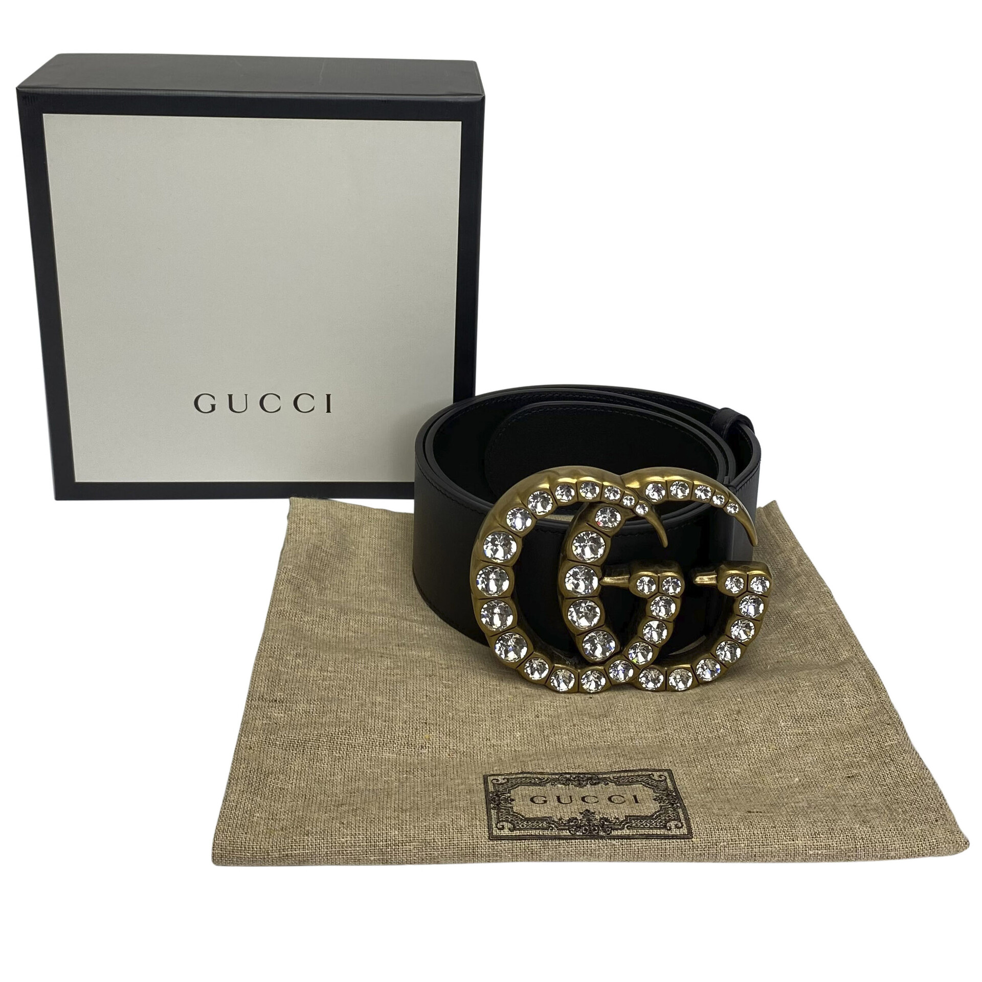 Cinto Gucci GG Crystal Preto