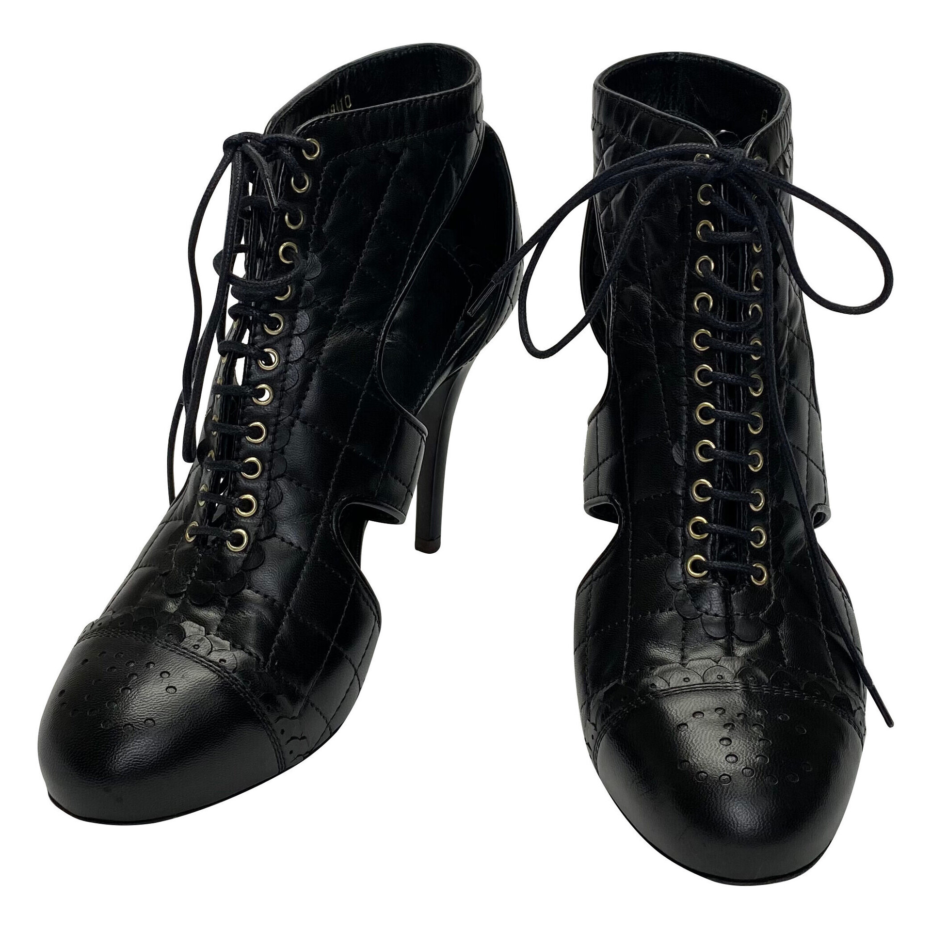 Bota Chanel Couro Preta