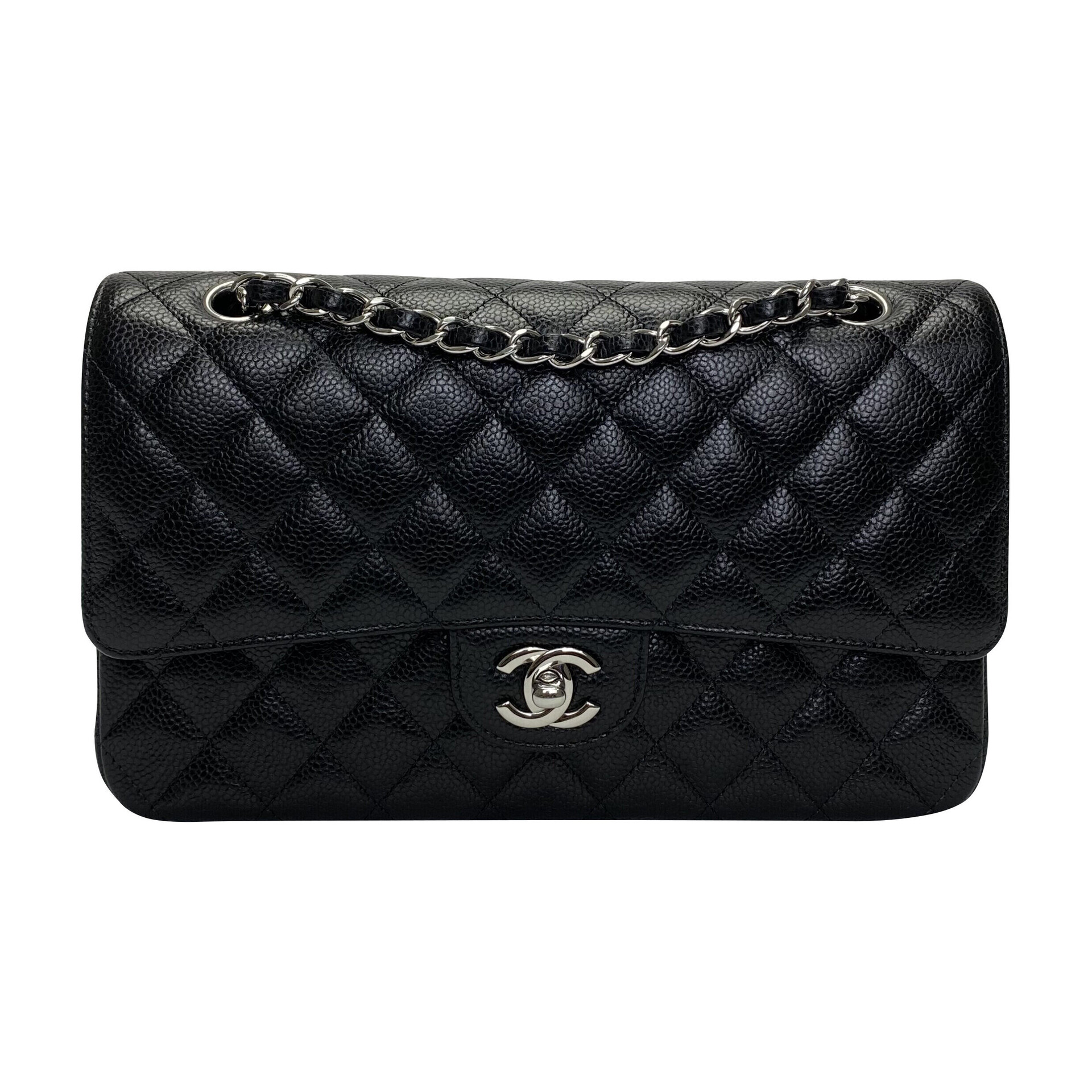 Bolsa Chanel Couro Caviar Double Flap Preta