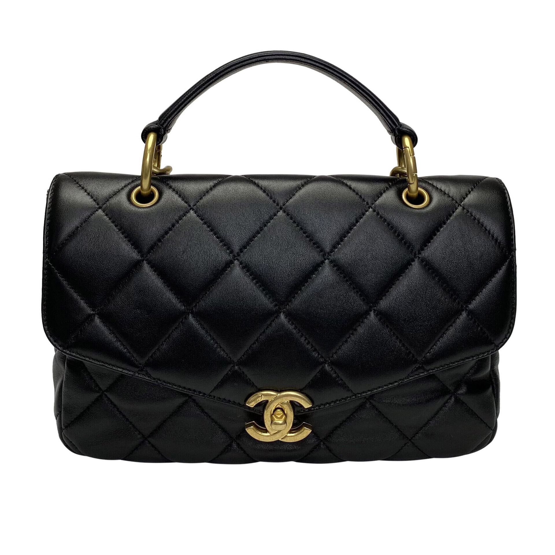 Bolsa Chanel Top Handle Flap Couro Preta