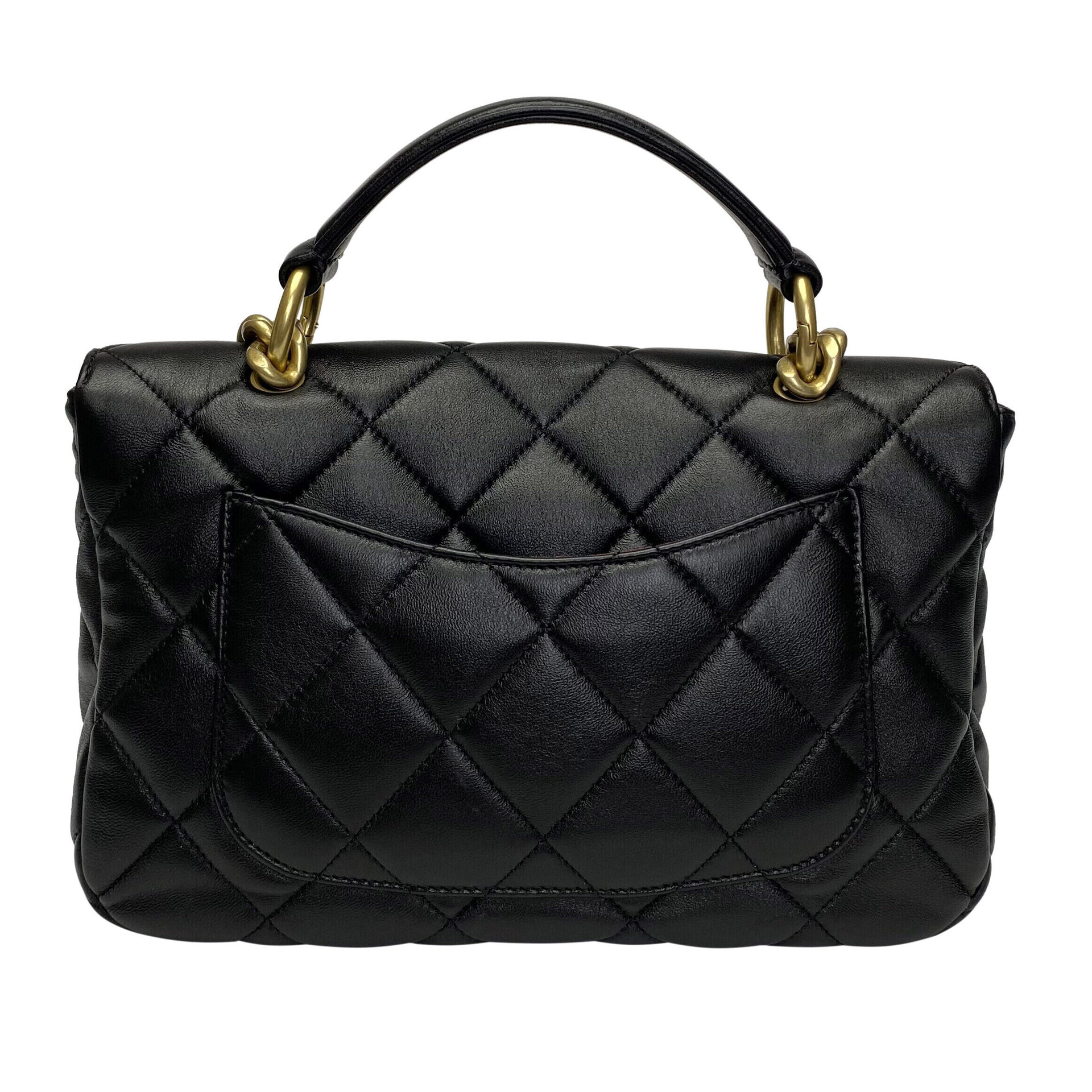 Bolsa Chanel Top Handle Flap Couro Preta