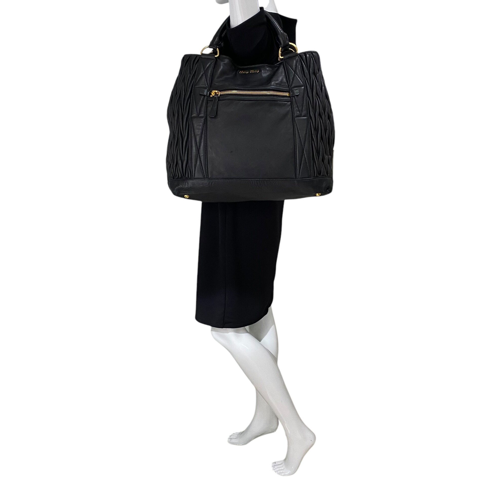 Bolsa Miu Miu Tote Bag Couro Preto
