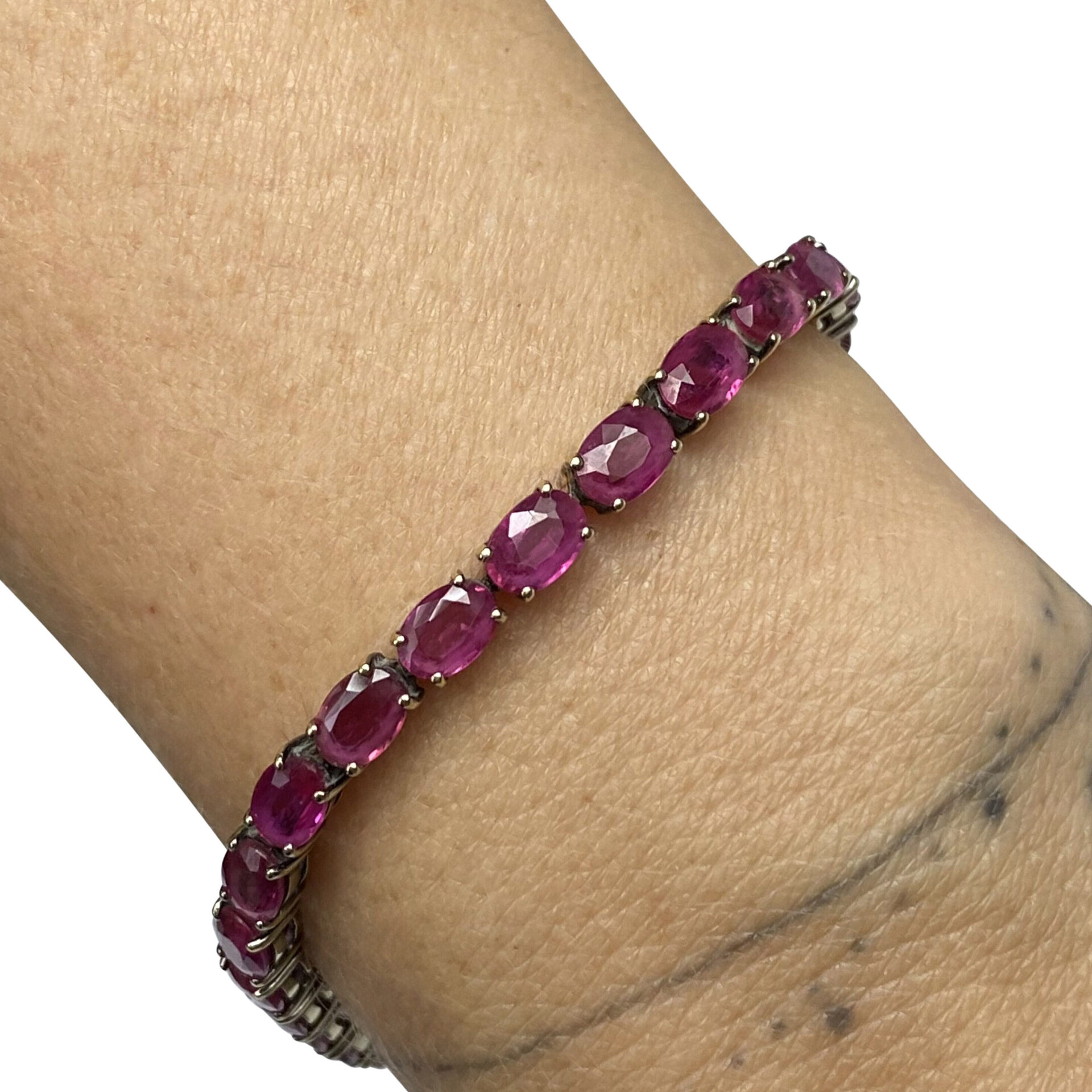Pulseira Frattina Tennis Ouro Branco e Rubis