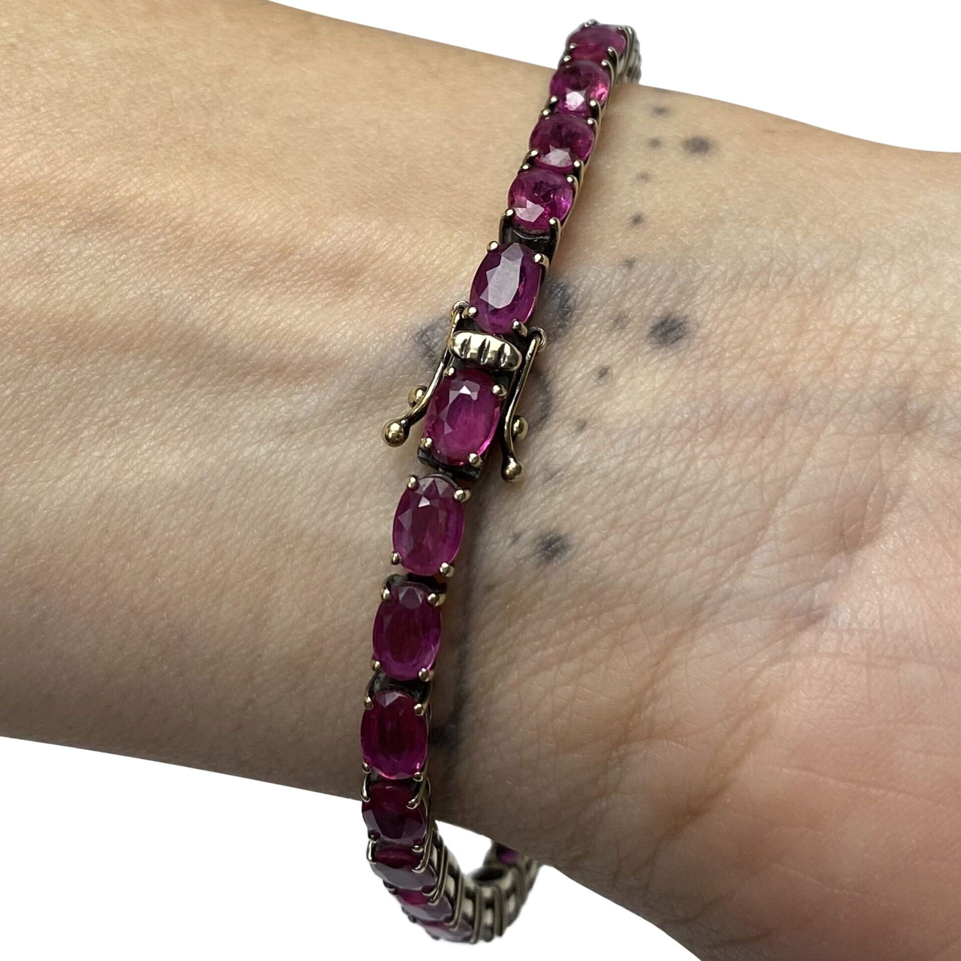 Pulseira Frattina Tennis Ouro Branco e Rubis
