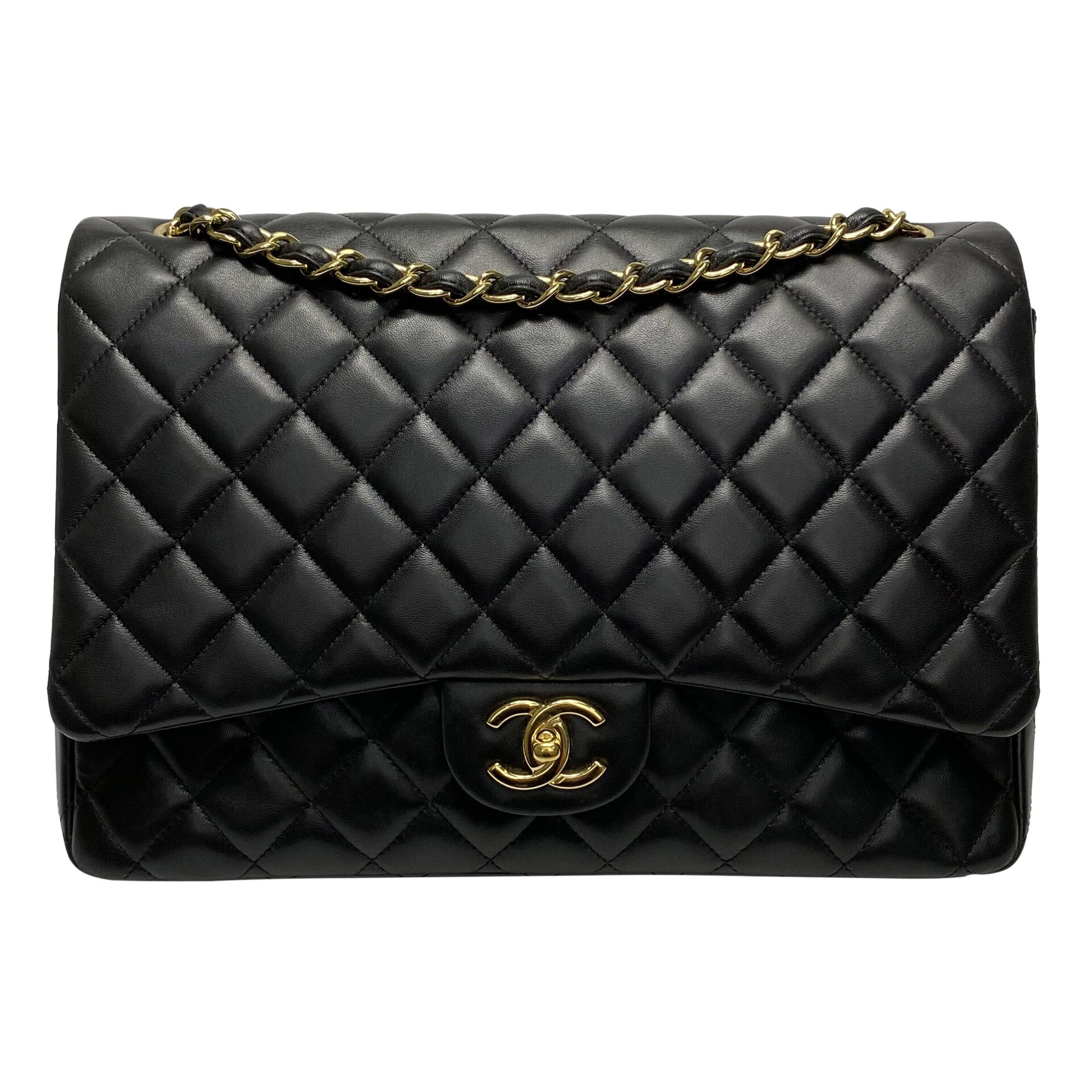 Bolsa Chanel Clássica Double Flap Maxi Couro Preta