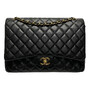 Bolsa Chanel Clássica Double Flap Maxi Couro Preta