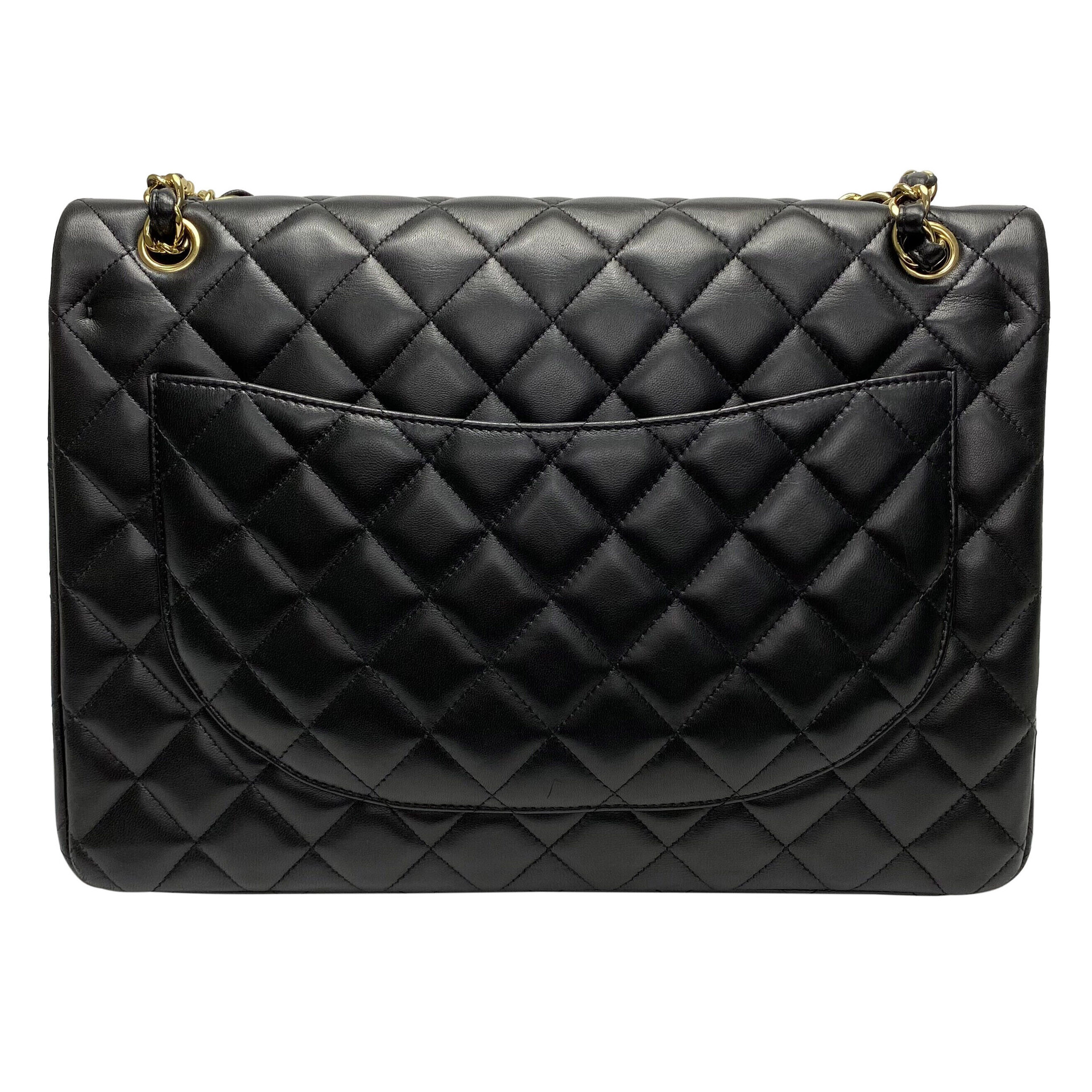 Bolsa Chanel Clássica Double Flap Maxi Couro Preta