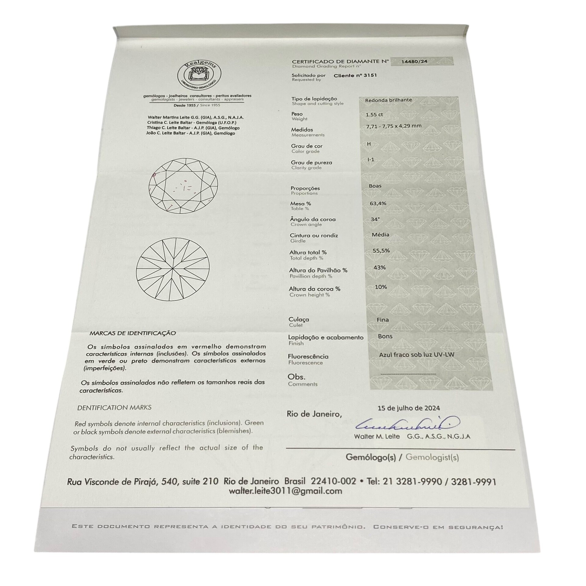 Par de Brincos Solitários - 3.09 ct.