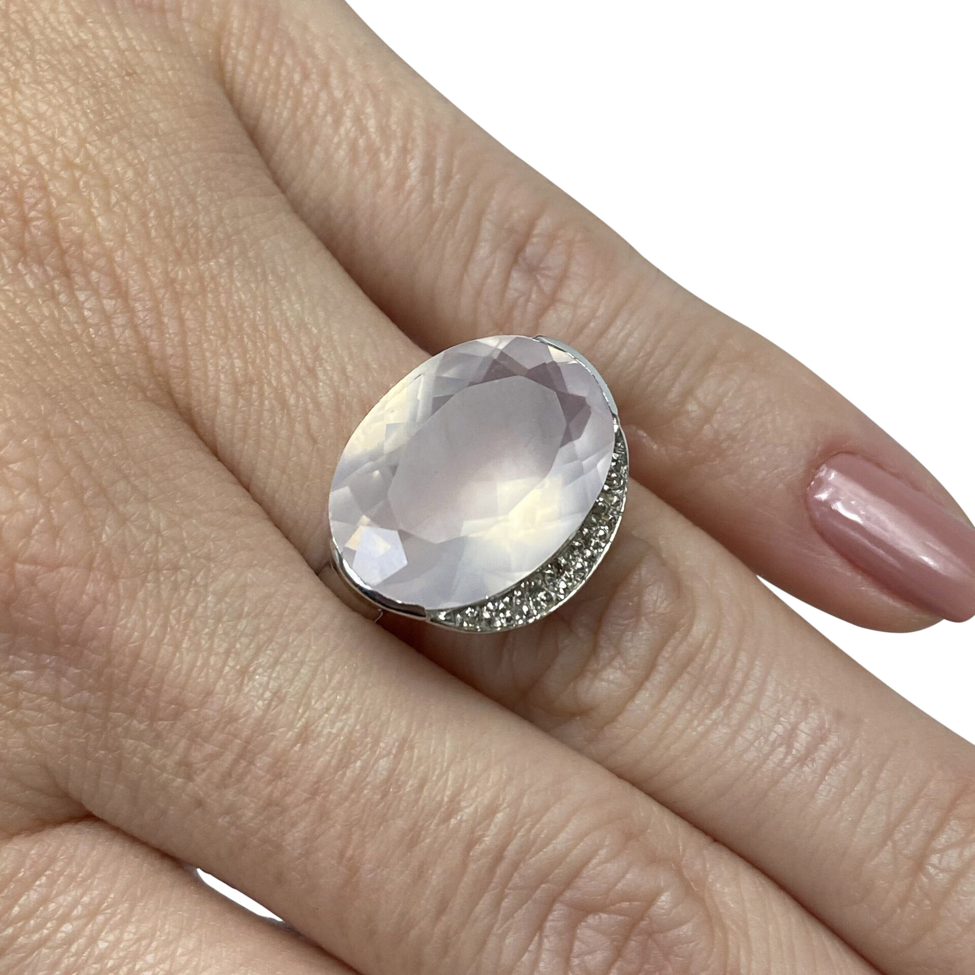 Anel Vivara Quartzo Rosa com Diamantes