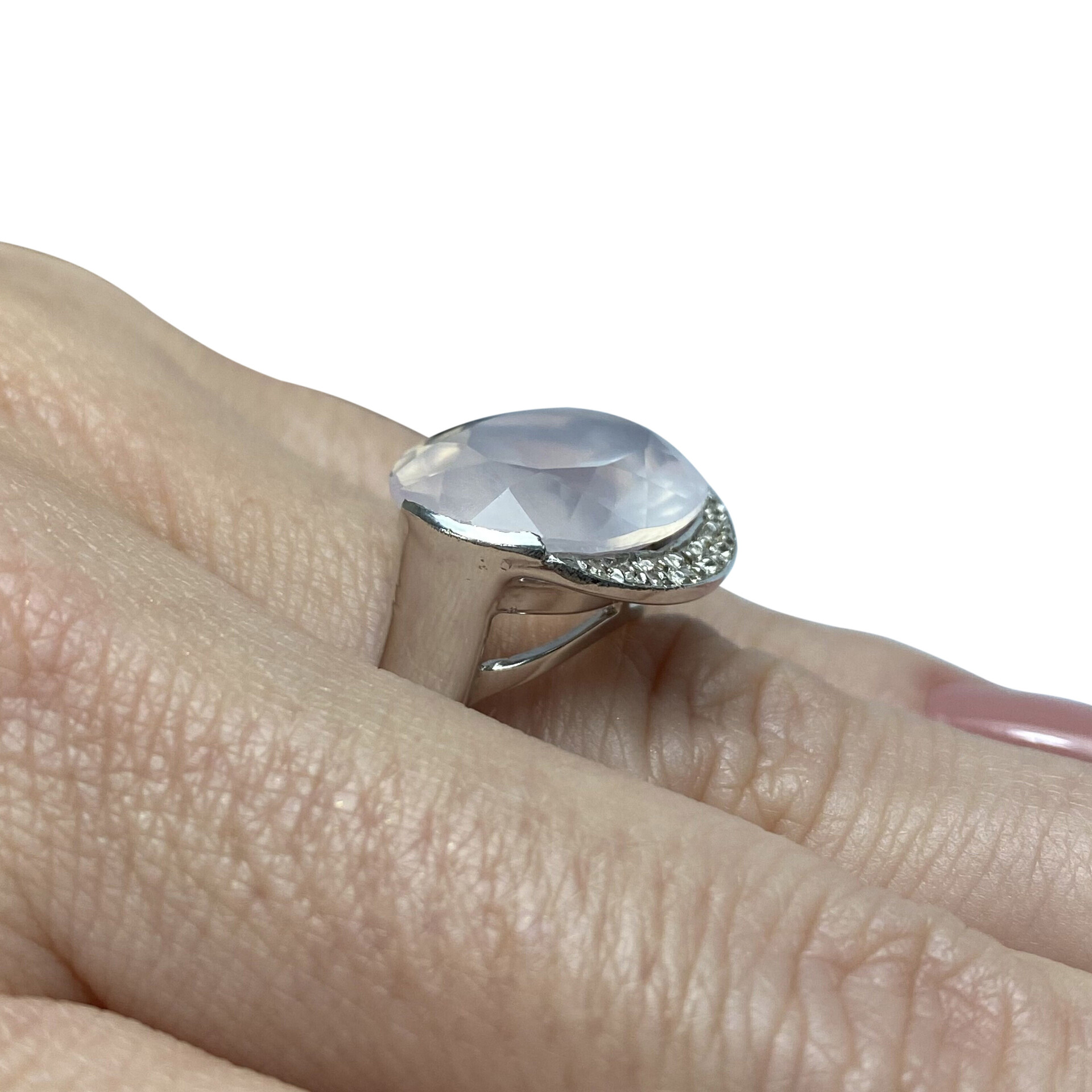 Anel Vivara Quartzo Rosa com Diamantes