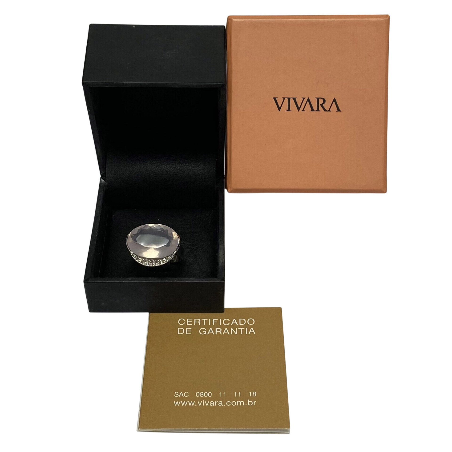 Anel Vivara Quartzo Rosa com Diamantes