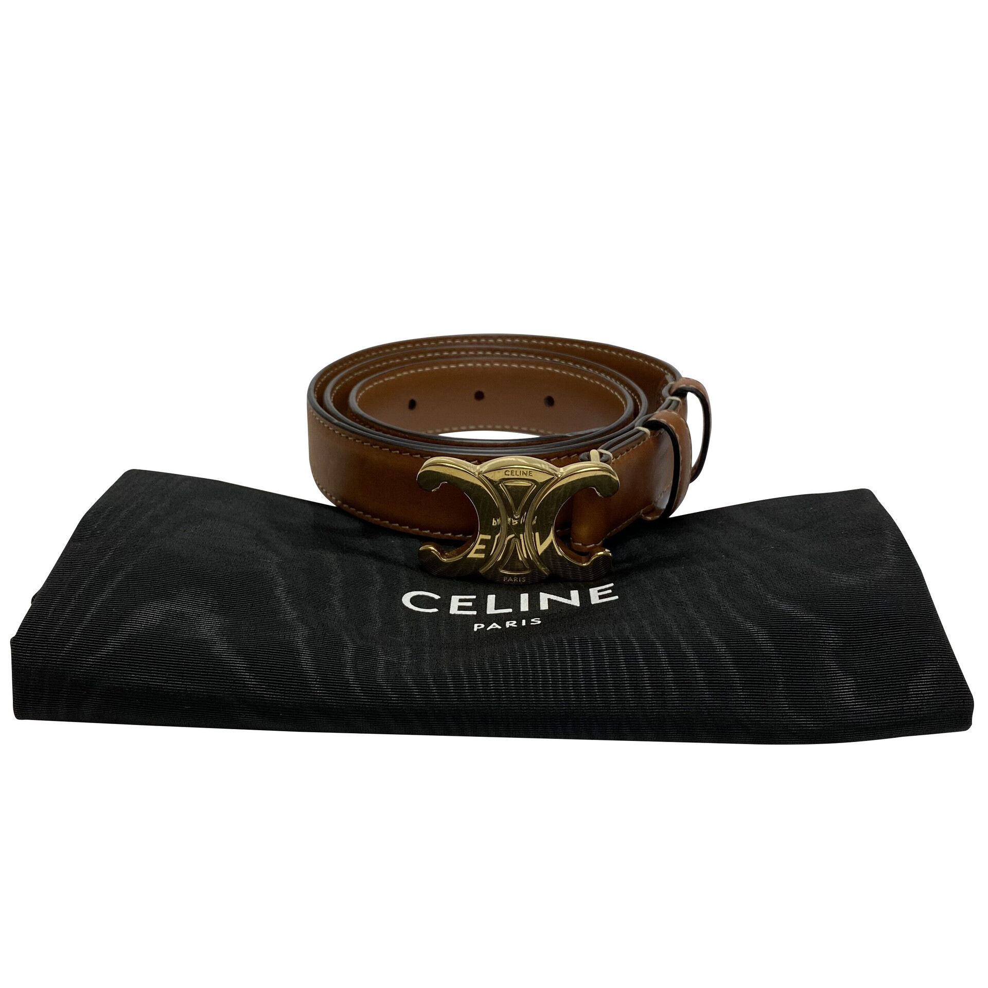 Cinto Celine Triomphe Pequeno Couro Caramelo