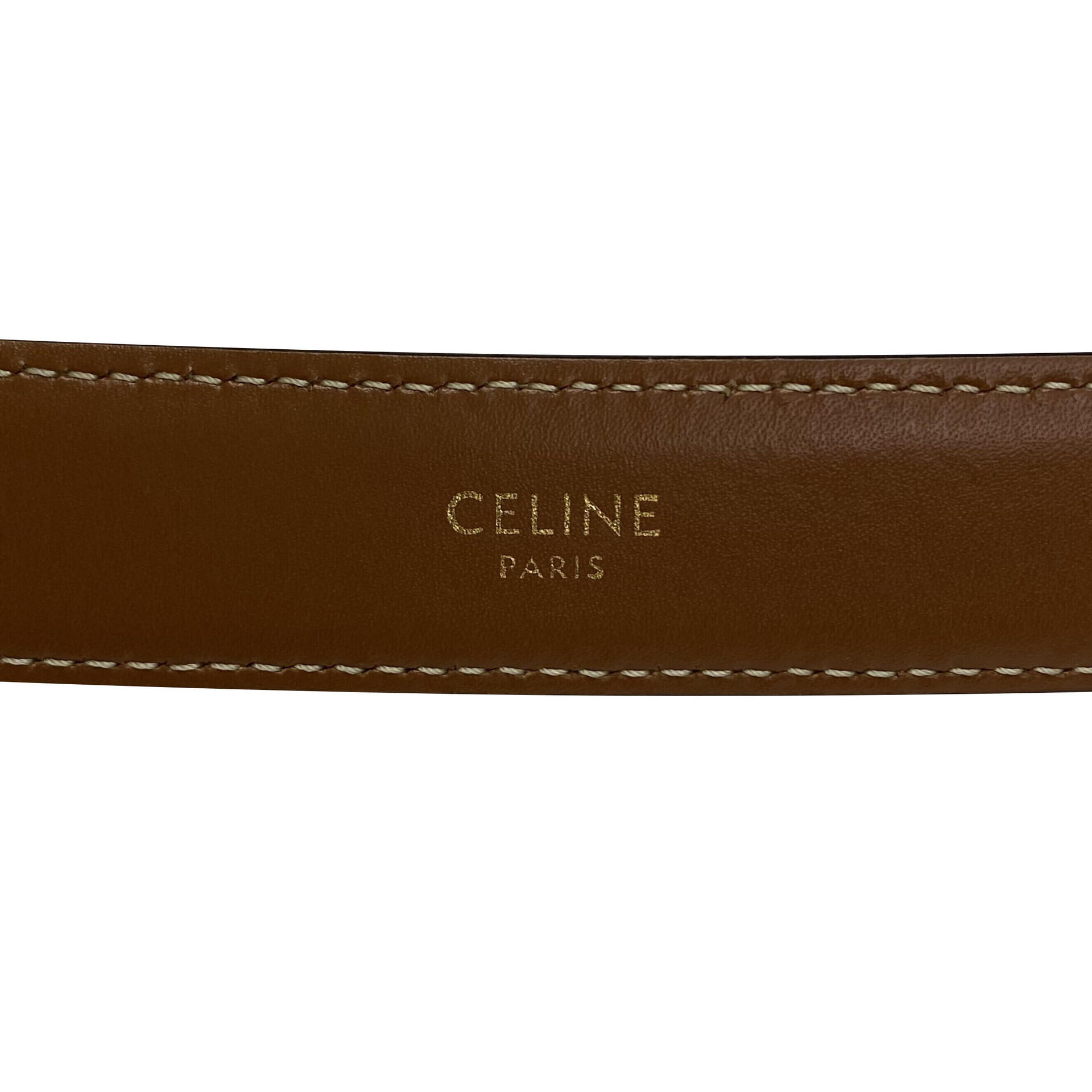 Cinto Celine Triomphe Pequeno Couro Caramelo