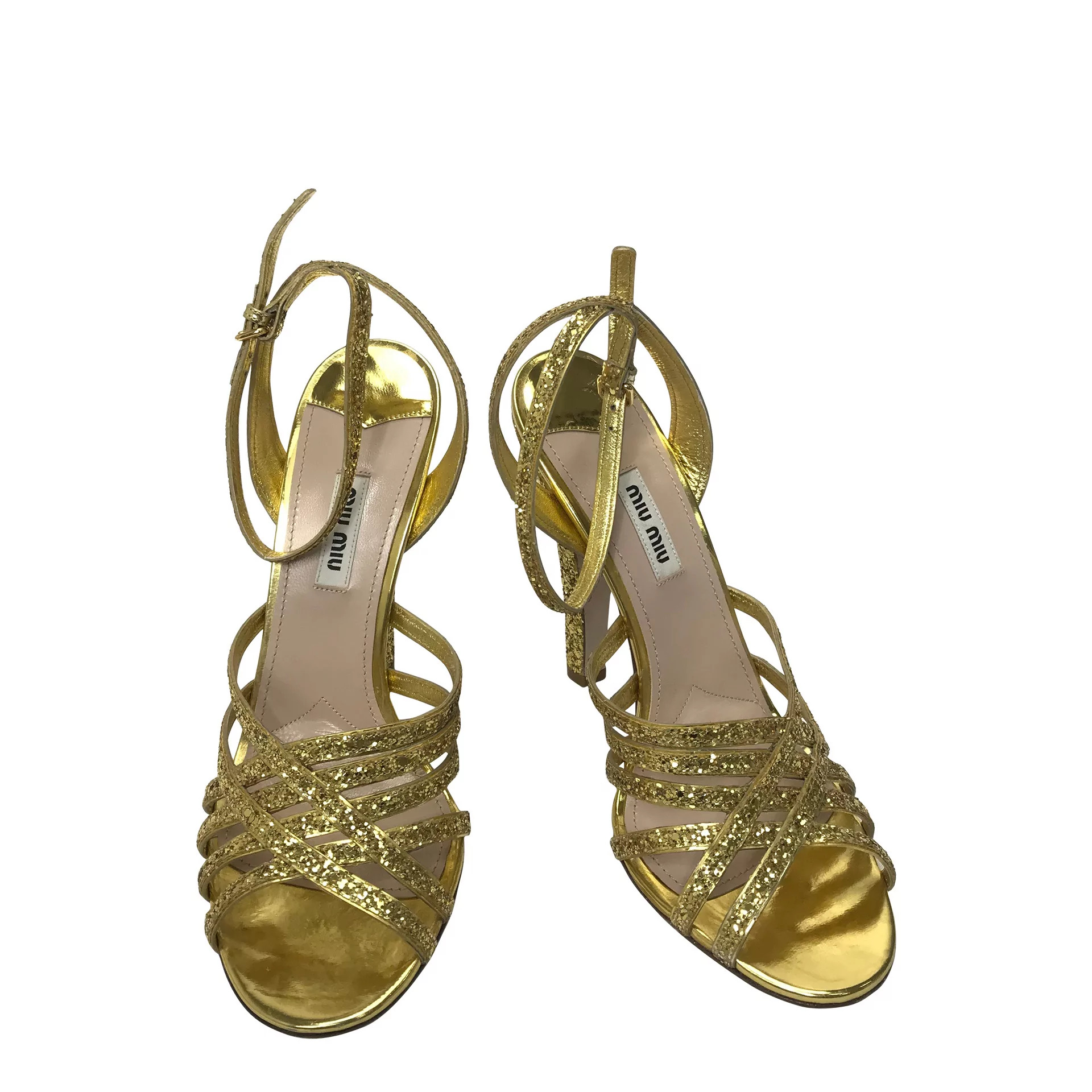 Sandália Miu Miu Glitter Dourado