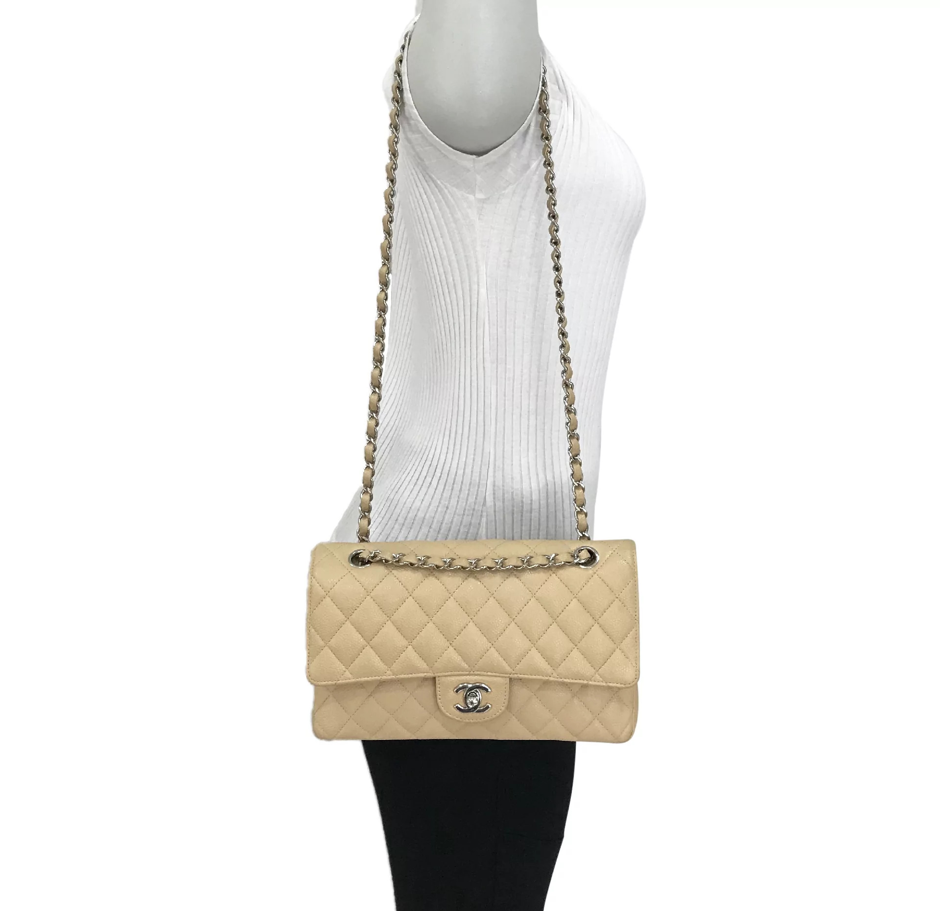 Bolsa Chanel Classic Flap Média Bege