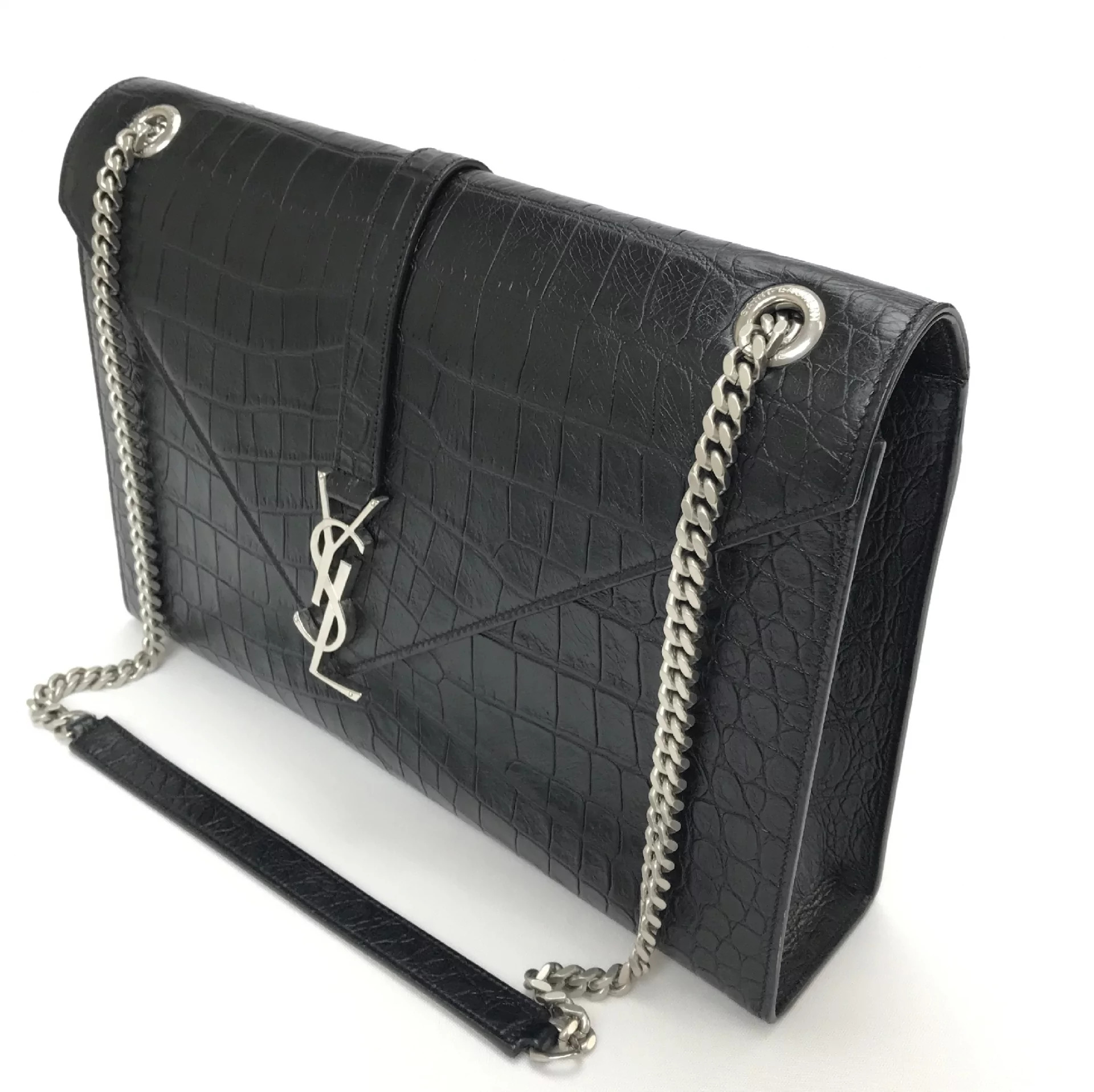 Bolsa Yves Saint Laurent Envelope Croco Preta