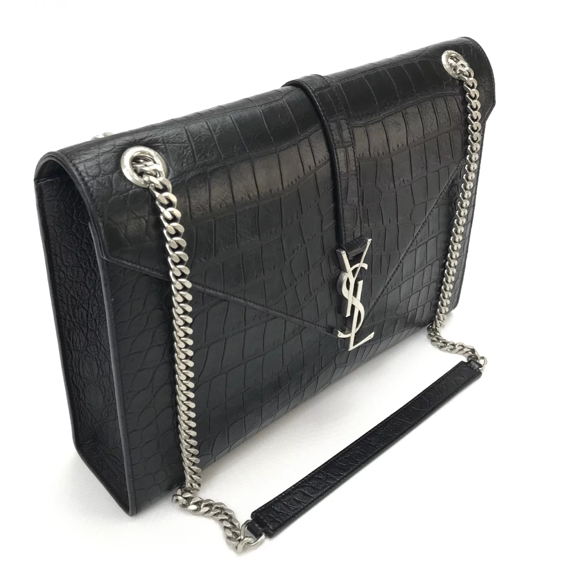 Bolsa Yves Saint Laurent Envelope Croco Preta