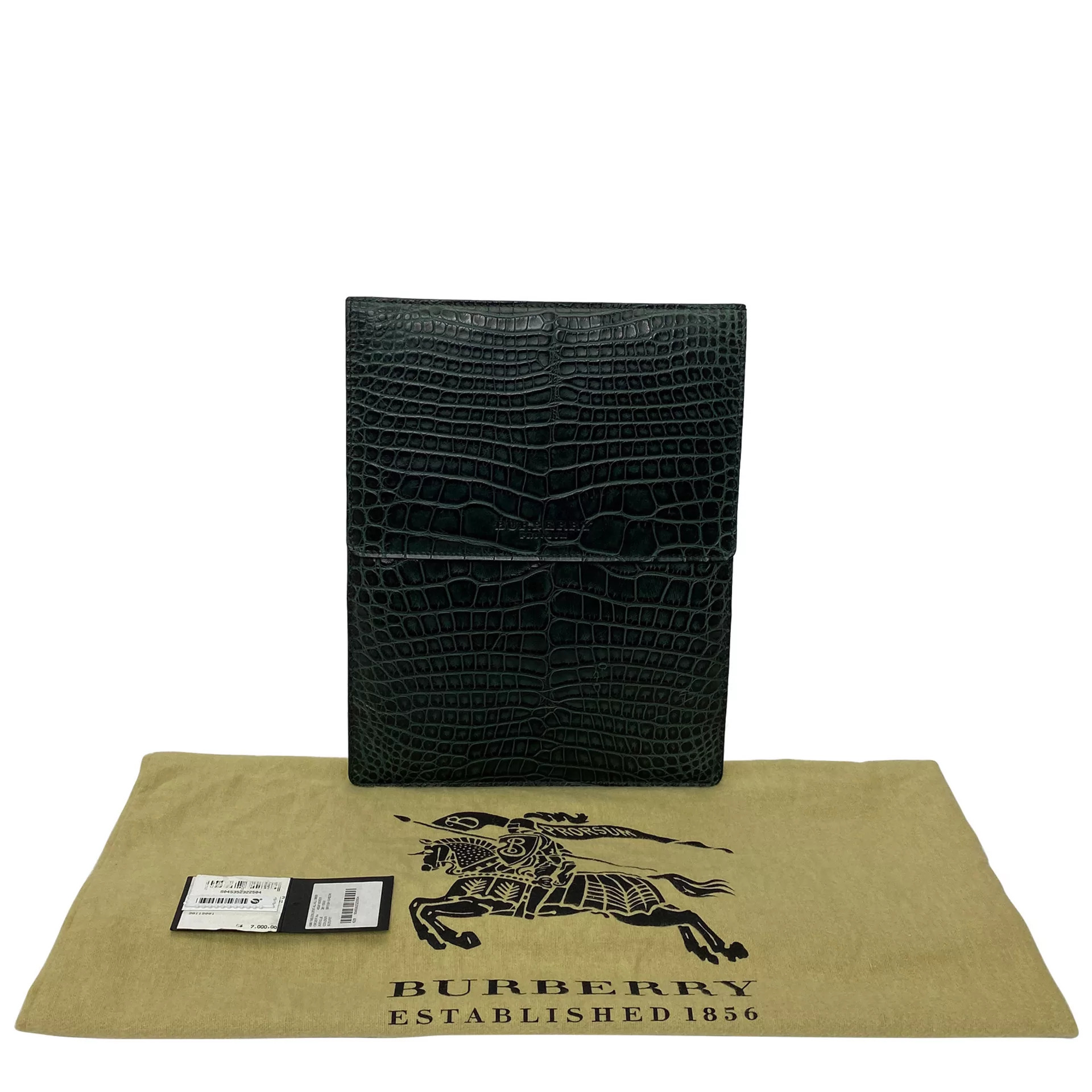 Porta-Ipad Burberry Couro Croco Verde