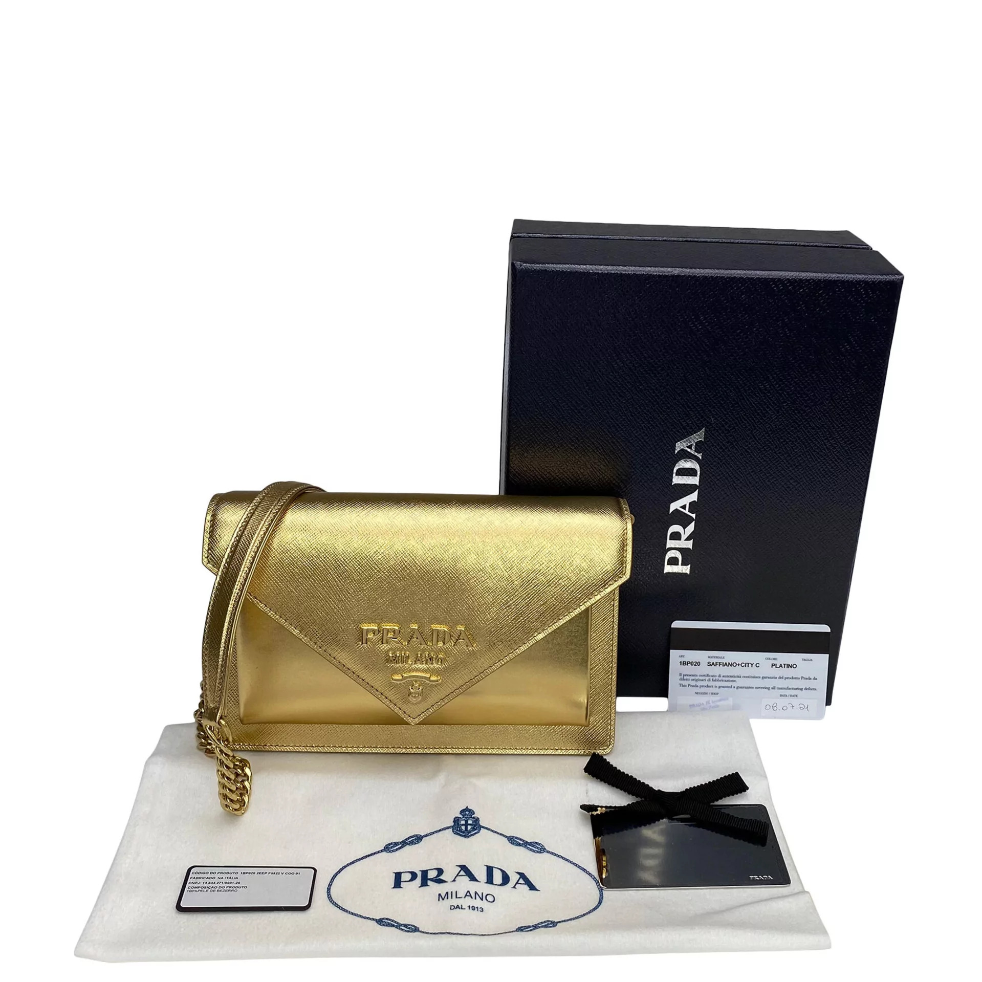 Bolsa Prada Couro Dourado