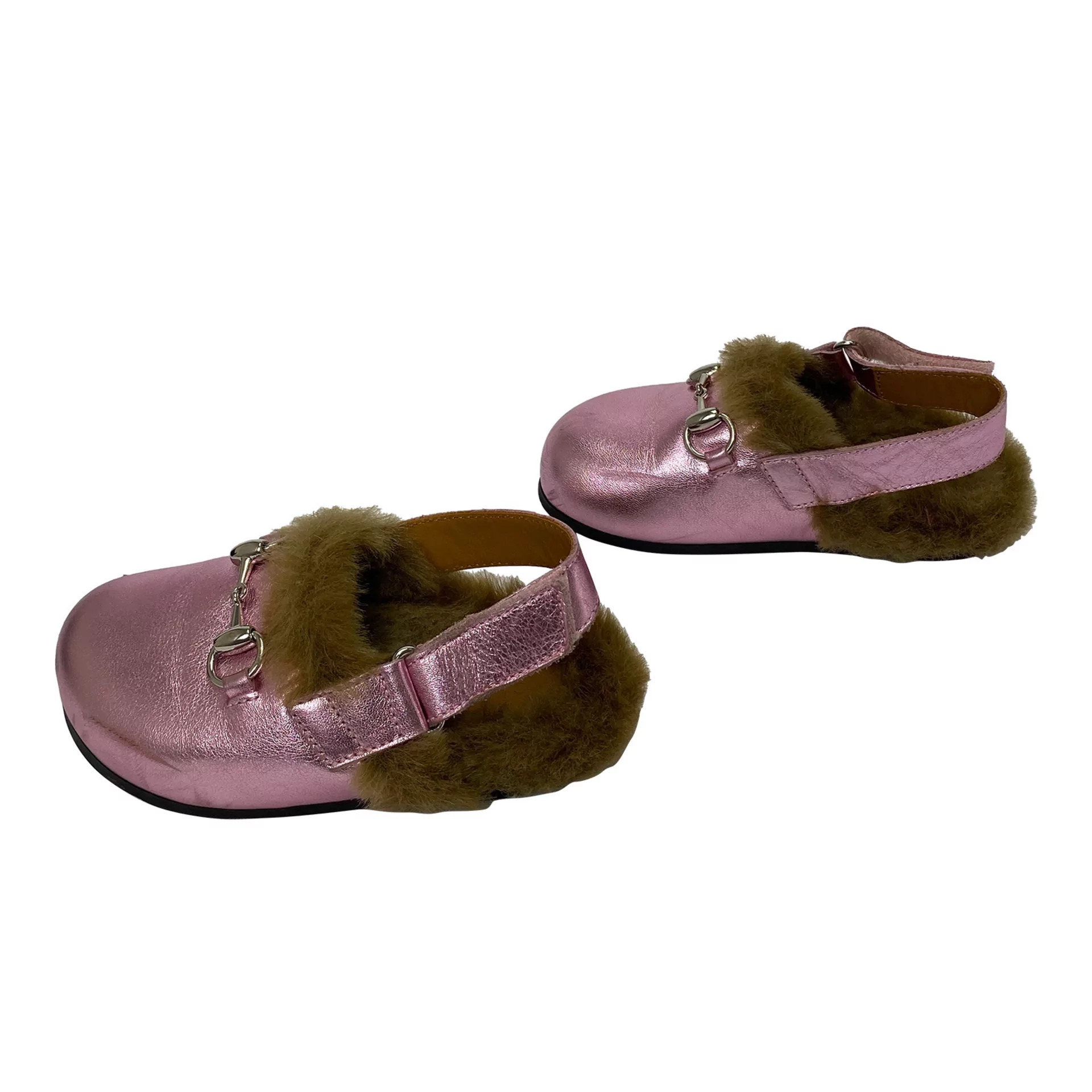 Mule Gucci Infantil Rosa Metalizado