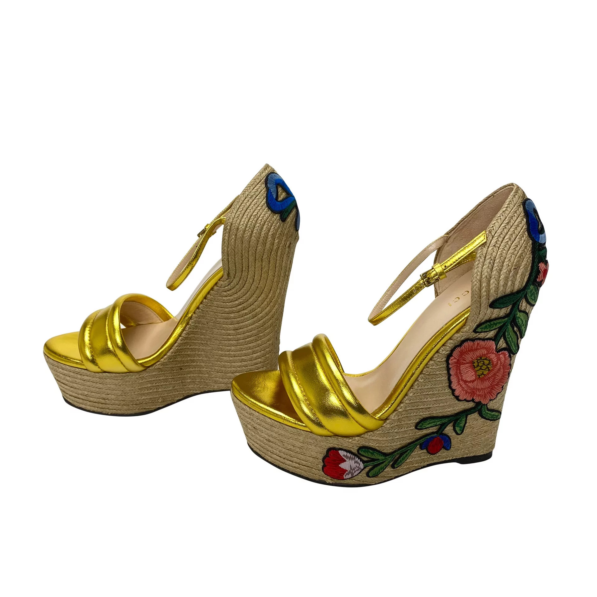 Sandália Gucci Anabela Dourada
