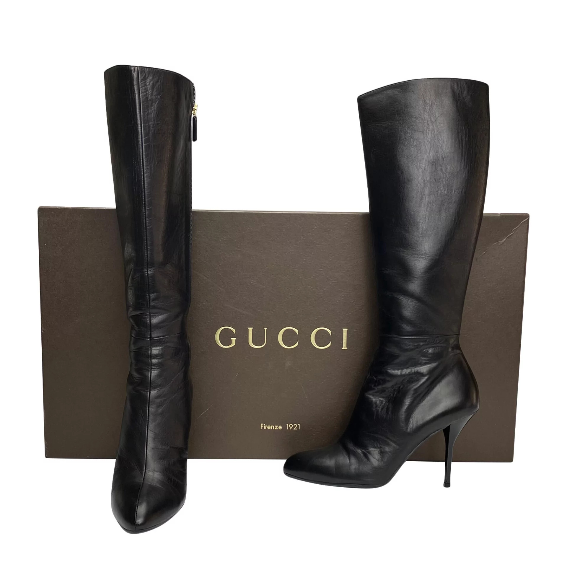 Bota Gucci Couro Preta