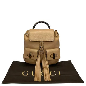 Mochila Gucci Bamboo Couro Bege